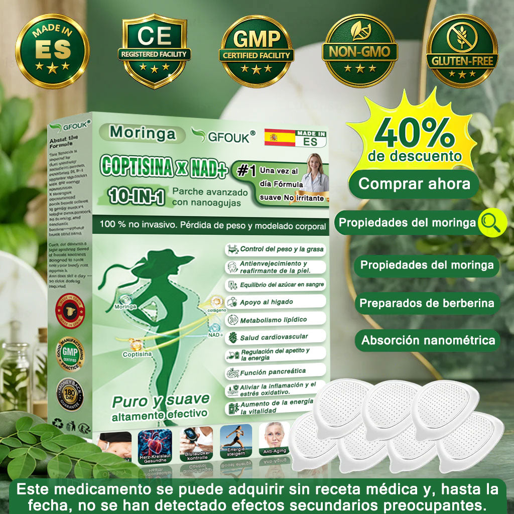 🔥Conforme a la normativa aplicable en España y en la Unión Europea |  GFOUK® Moringa · Berberina × NAD+ Parche Avanzado de Nanomicroagujas 10 en 1 |  Respaldado por la ciencia | Fórmula 10 en 1 |  Resultados visibles en 7 días ✅