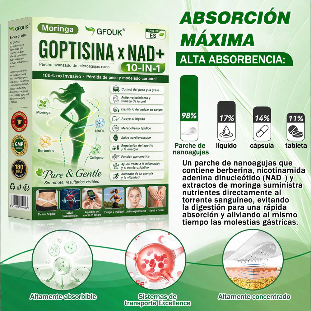 🔥🔥Conforme a la normativa aplicable en España y en la Unión Europea | 🧑‍⚕️ GFOUK® Moringa · Berberina × NAD+ Parche Avanzado de Nanomicroagujas 10 en 1 |  Respaldado por la ciencia | Fórmula 10 en 1 |  Resultados visibles en 7 días ✅