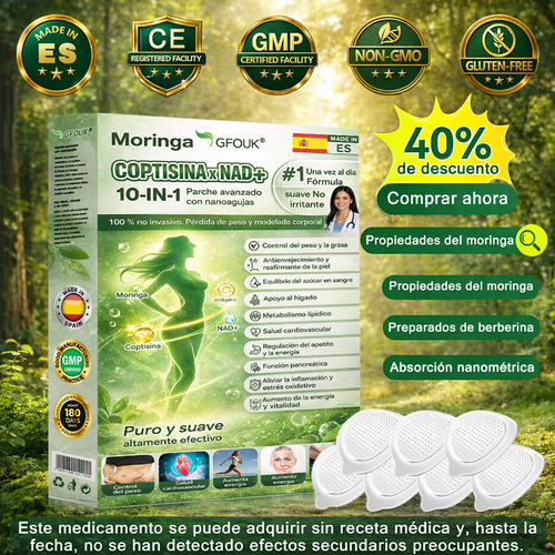 🇪🇸✨Conforme a la normativa aplicable en España y en la Unión Europea | 🧑‍⚕️ GFOUK® Moringa · Berberina × NAD+ Parche Avanzado de Nanomicroagujas 10 en 1 |  Respaldado por la ciencia | Fórmula 10 en 1 |  Resultados visibles en 7 días ✅
