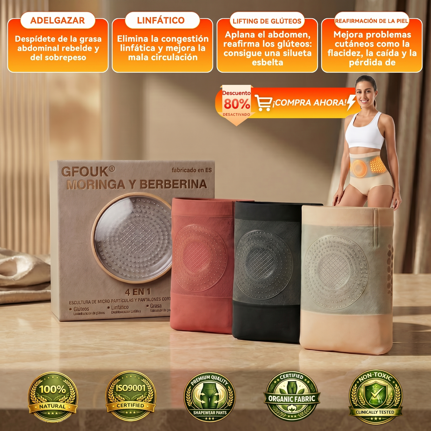 🇪🇸💕💕Tienda oficial de la marca | GFOUK® 2026 MORINGA Y BERBERINA 4 EN 1 ESCULTURA DE MICRO-PARTÍCULAS Y PANTALONES CORTOS QUEMAGRASAS